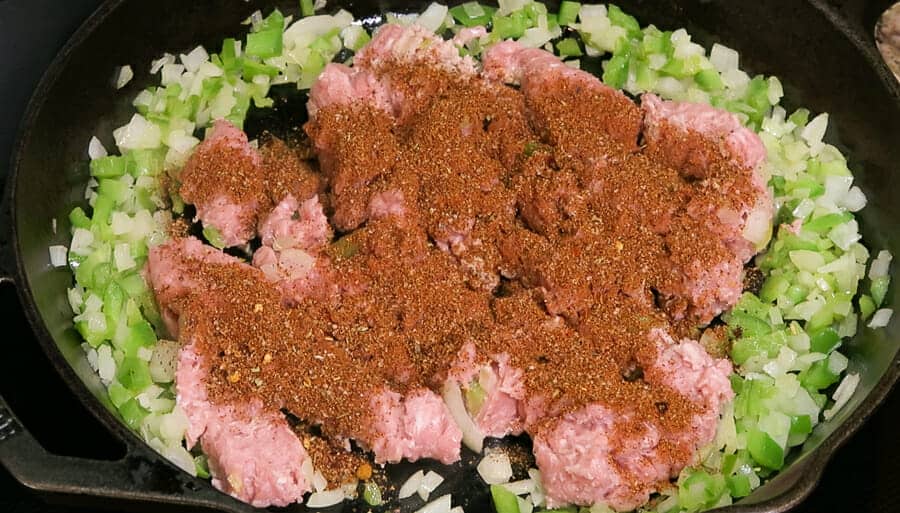 taco seasoning being used on ground turkey