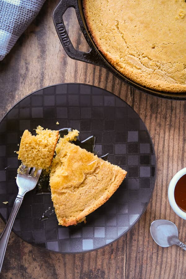 overhead shot of a slice of the cornbread